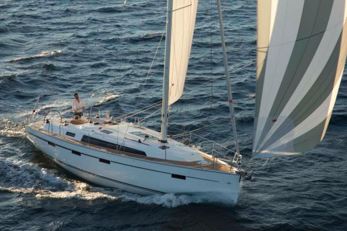 Exterior view of Urze, a Bavaria Cruiser 41 sailboat at Ponta Delgada, Portugal