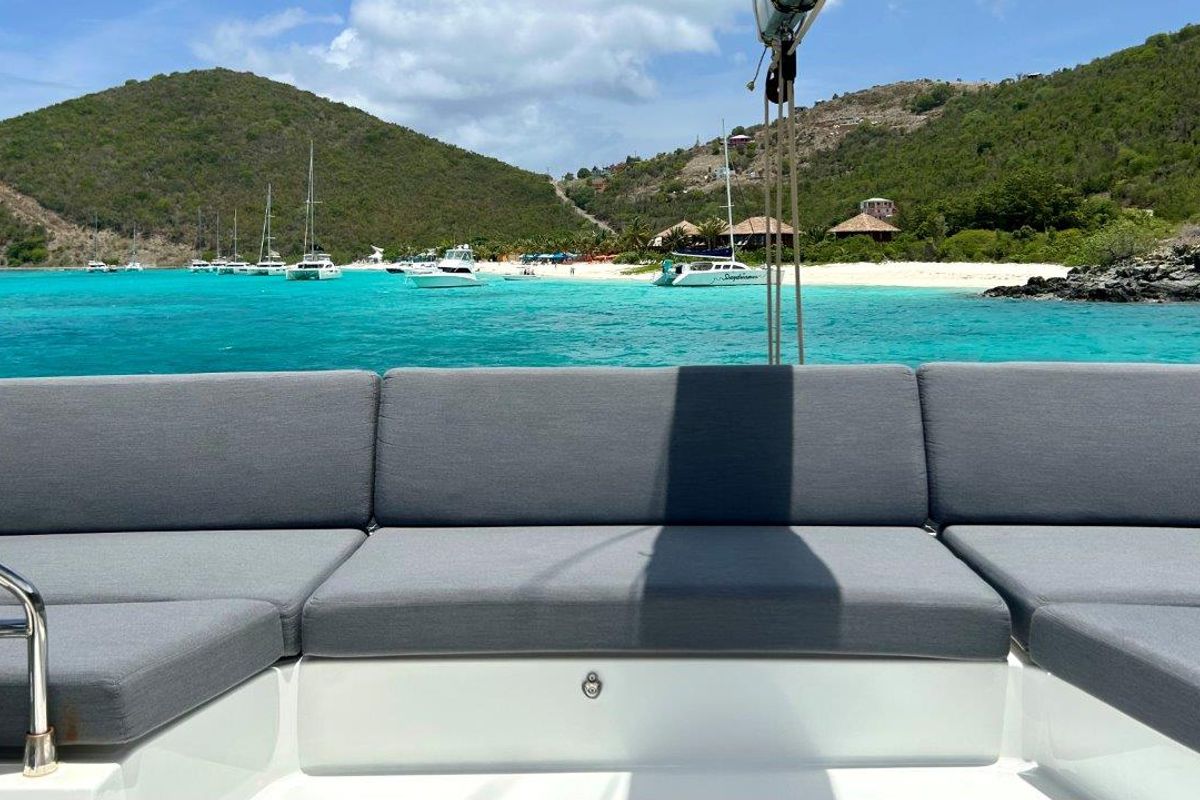 Deck of Stargazer, a Fountaine Pajot Tanna 47 catamaran at Road Town, British Virgin Islands