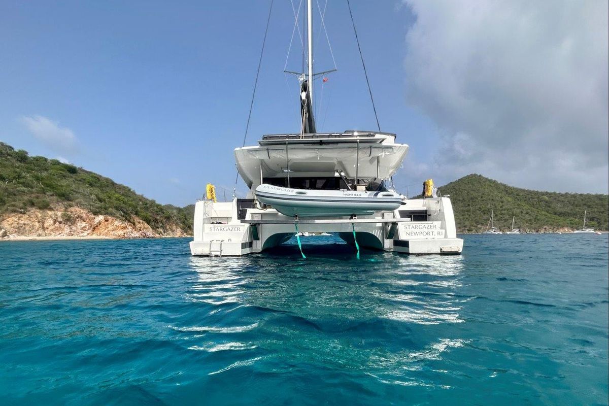 Exterior view of Stargazer, a Fountaine Pajot Tanna 47 catamaran at Road Town, British Virgin Islands