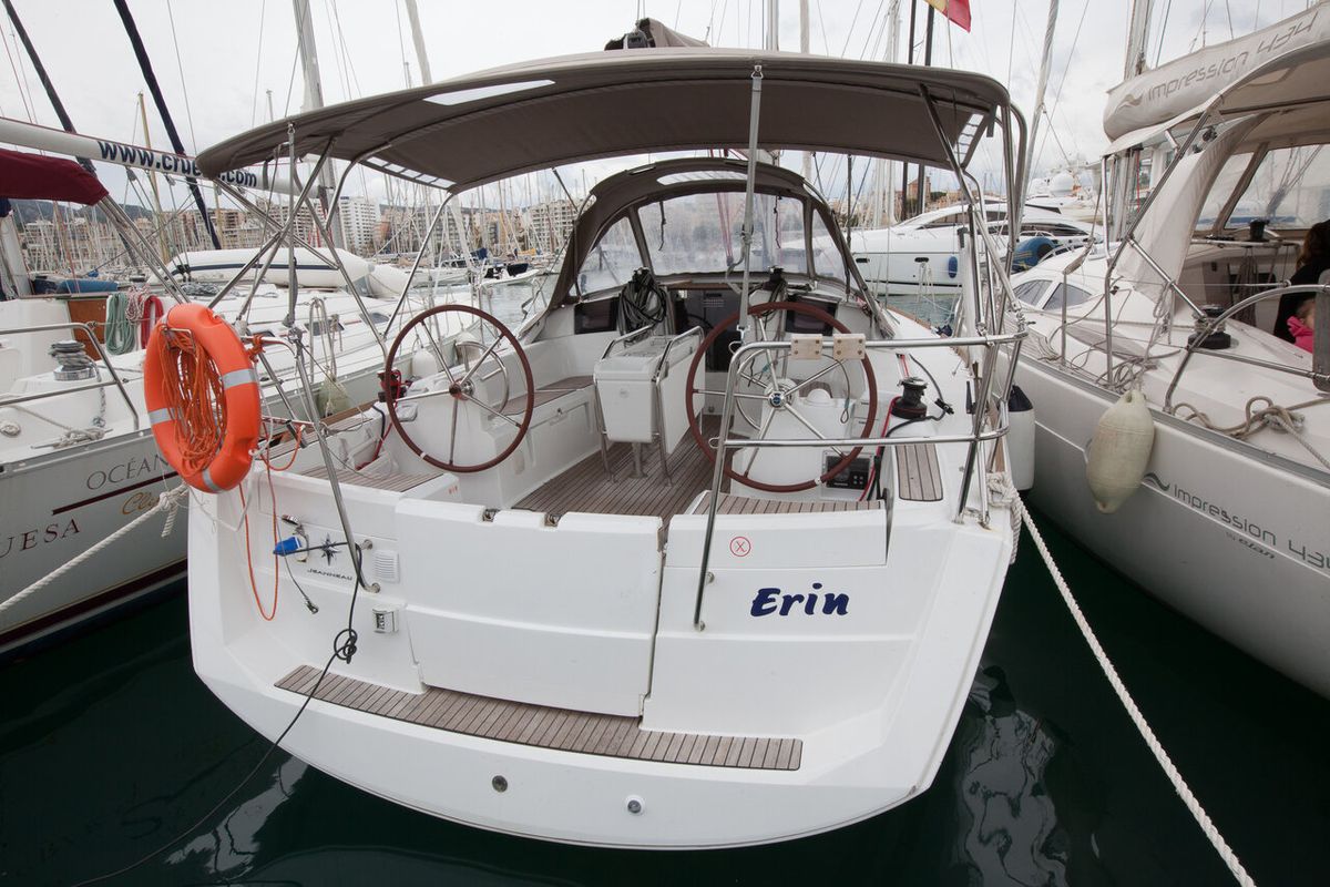 Cockpit of Erin, a Jeanneau Sun Odyssey 379 sailboat at San Miguel de Abona, Spain
