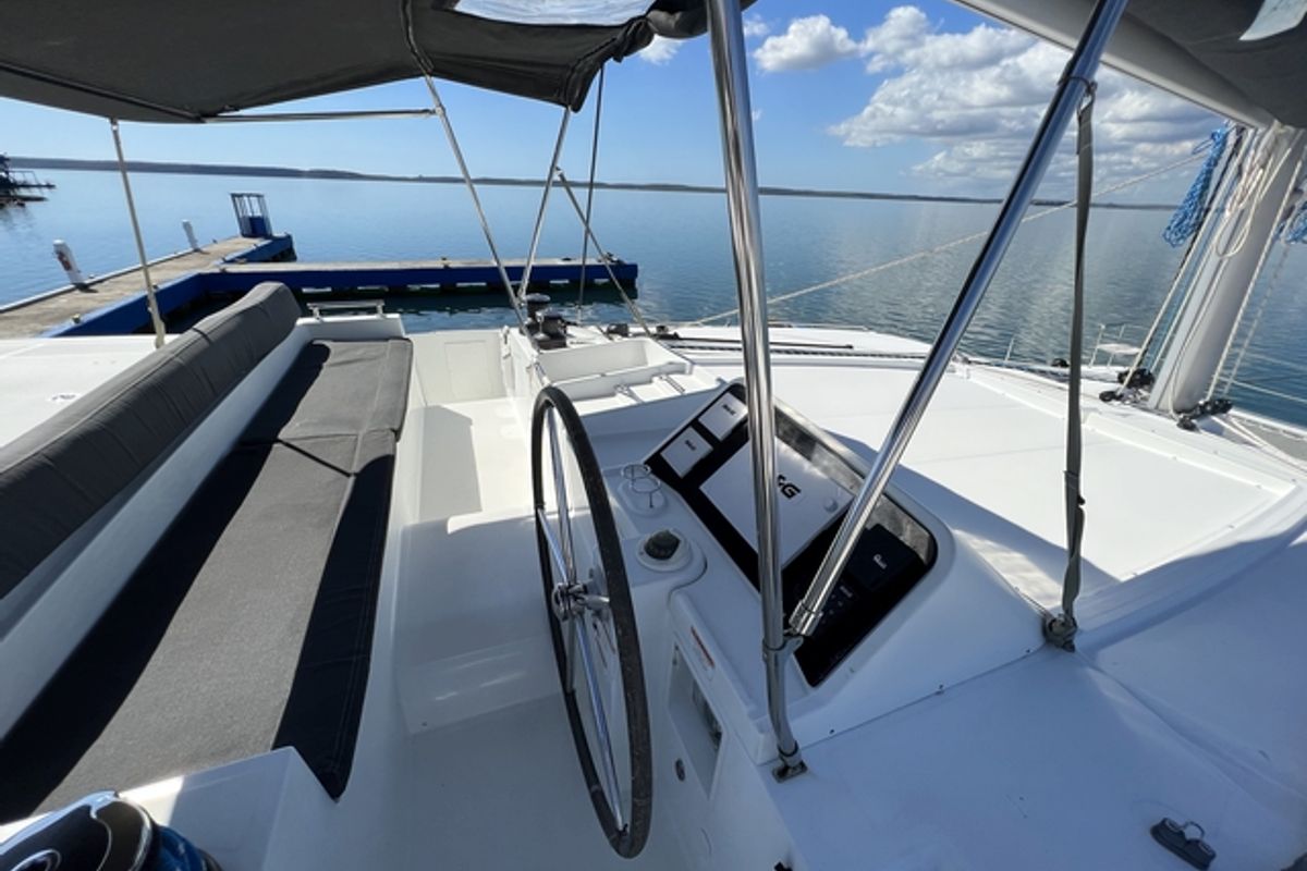 Salon of Mariano, a Lagoon 450 Fly catamaran at Cienfuegos, Cuba