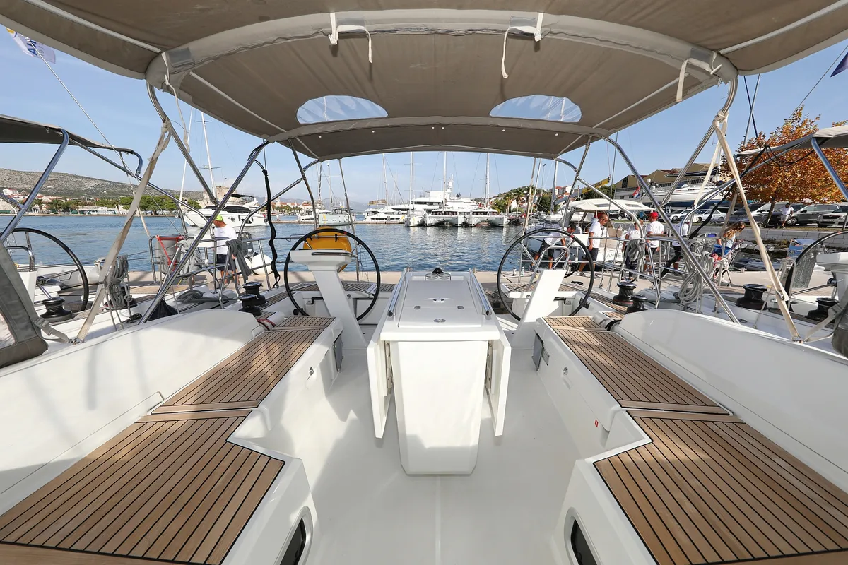 Cockpit of Anne, a Beneteau Oceanis 46.1 sailboat at Grad Vodice, Croatia
