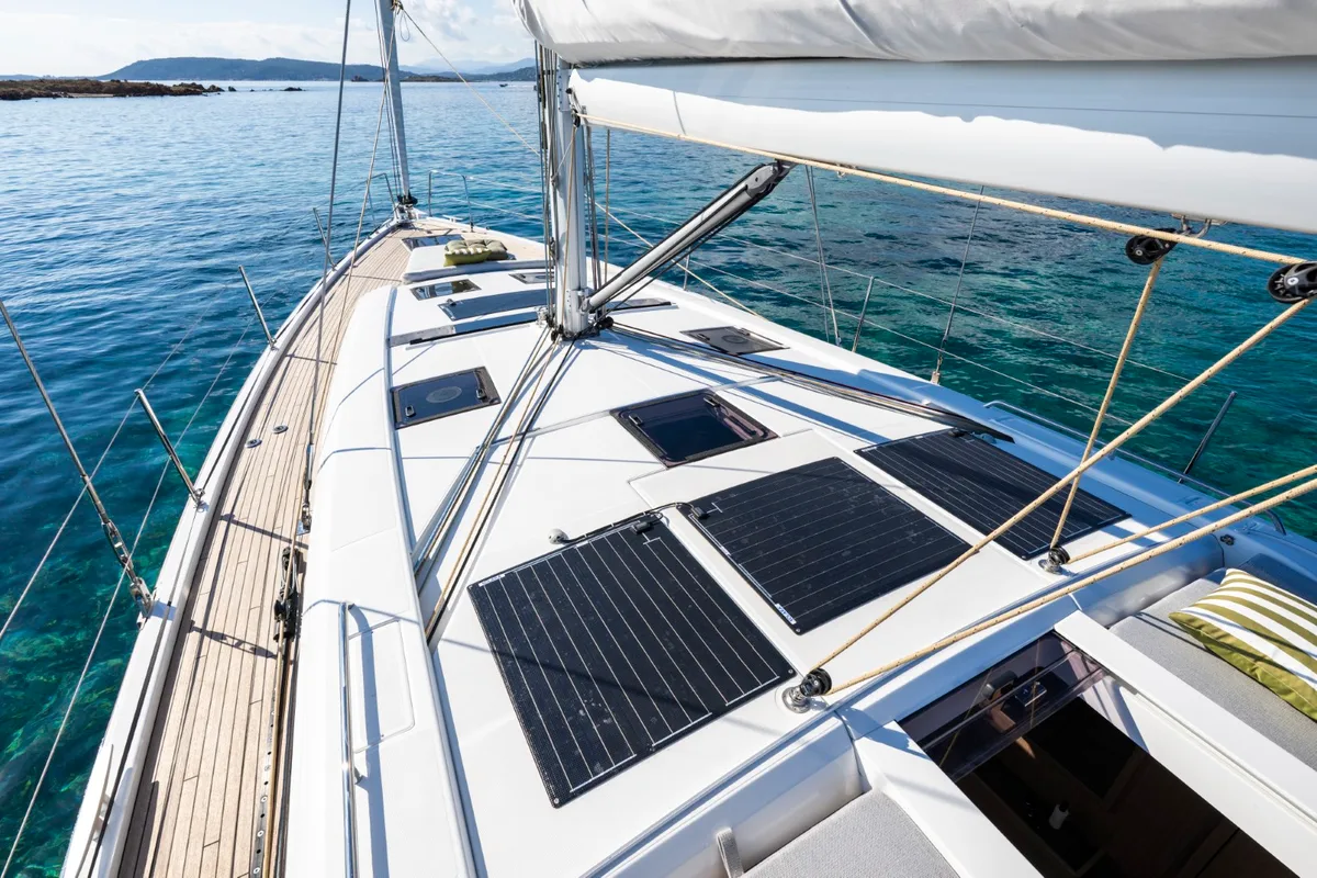 Deck of Tinčika, a Beneteau Oceanis 52 sailboat at Split, Croatia