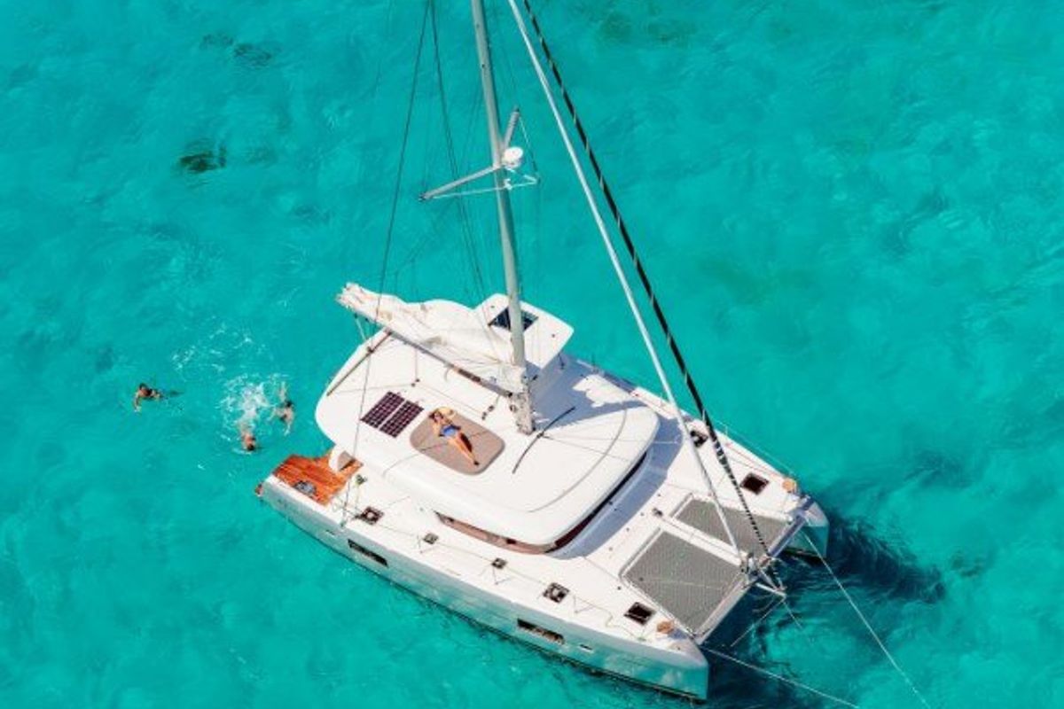 Exterior view of Bingo, a Lagoon 42 catamaran at Seychelles, Mahe, Seychelles