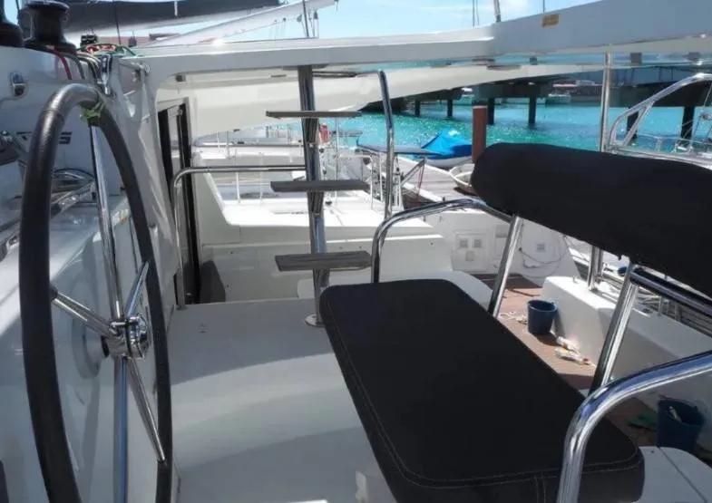 Cockpit of Bingo, a Lagoon 42 catamaran at Seychelles, Mahe, Seychelles