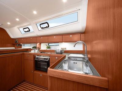 Galley of Papaya, a Bavaria Cruiser 51 sailboat at Port de Pollença, Spain