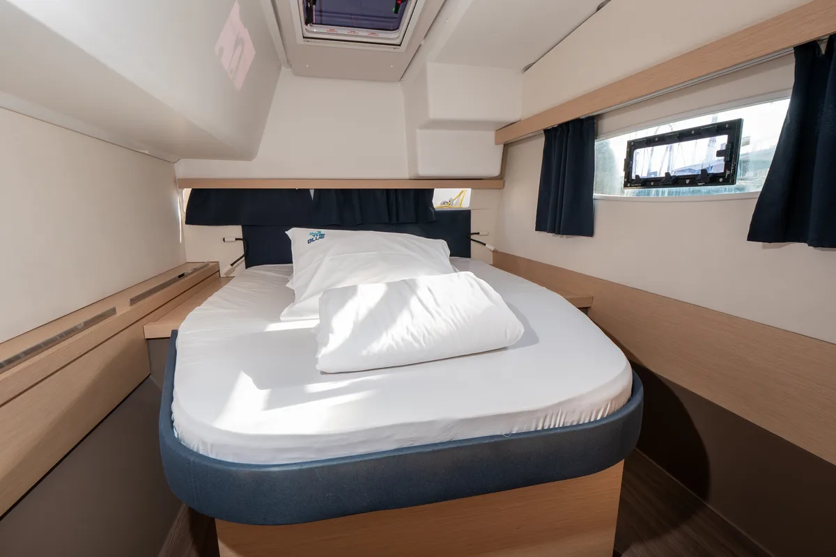 Cabin on Luce, a Fountaine Pajot Lucia 40 catamaran at Punat, Croatia