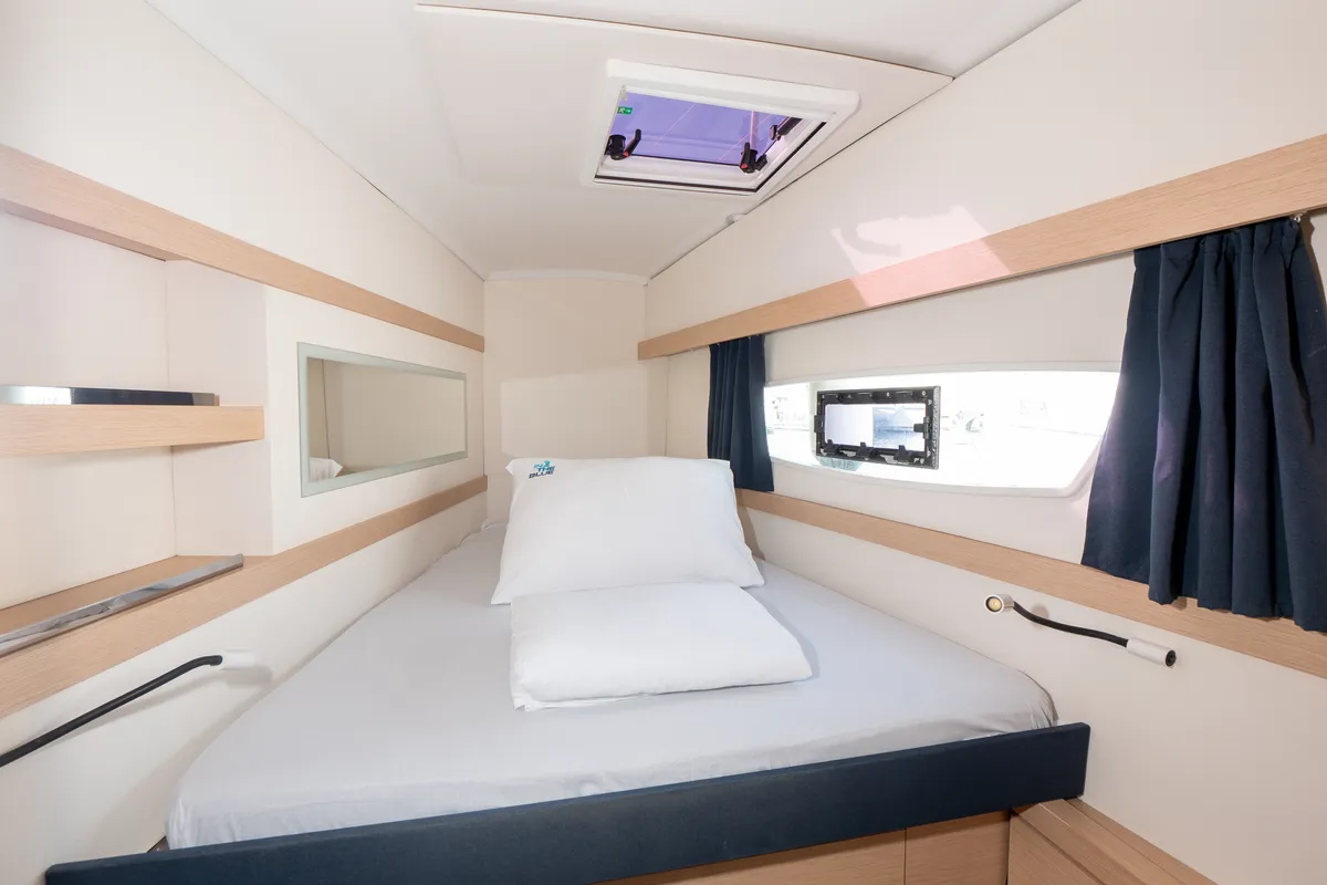 Cabin on Luce, a Fountaine Pajot Lucia 40 catamaran at Punat, Croatia
