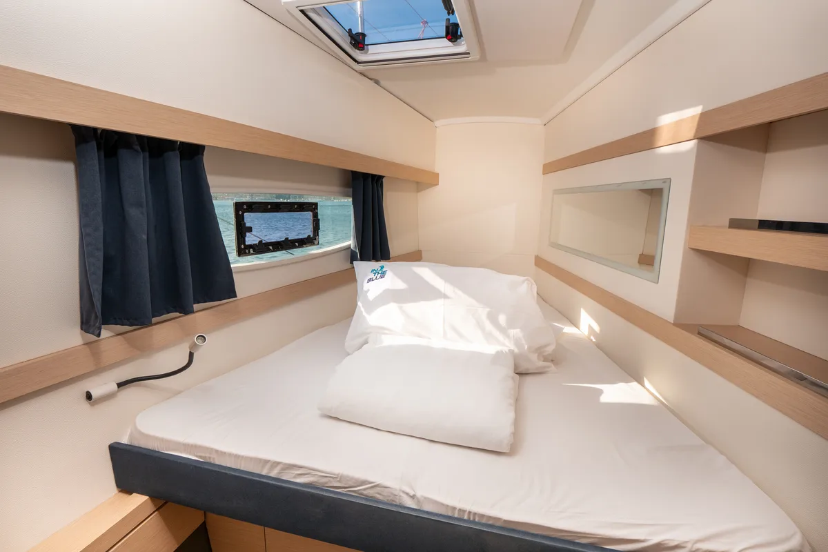 Cabin on Luce, a Fountaine Pajot Lucia 40 catamaran at Punat, Croatia