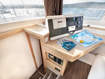 Cockpit of Luce, a Fountaine Pajot Lucia 40 catamaran at Punat, Croatia