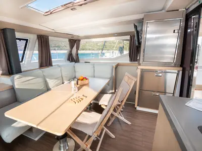 Salon of Luce, a Fountaine Pajot Lucia 40 catamaran at Punat, Croatia