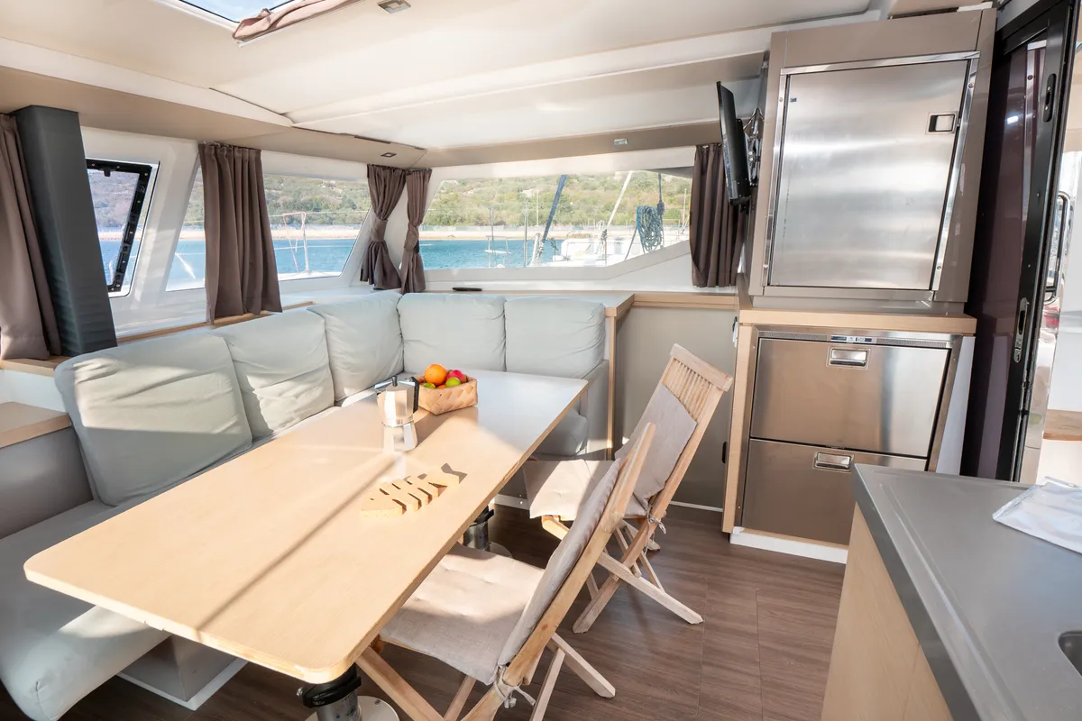 Salon of Luce, a Fountaine Pajot Lucia 40 catamaran at Punat, Croatia