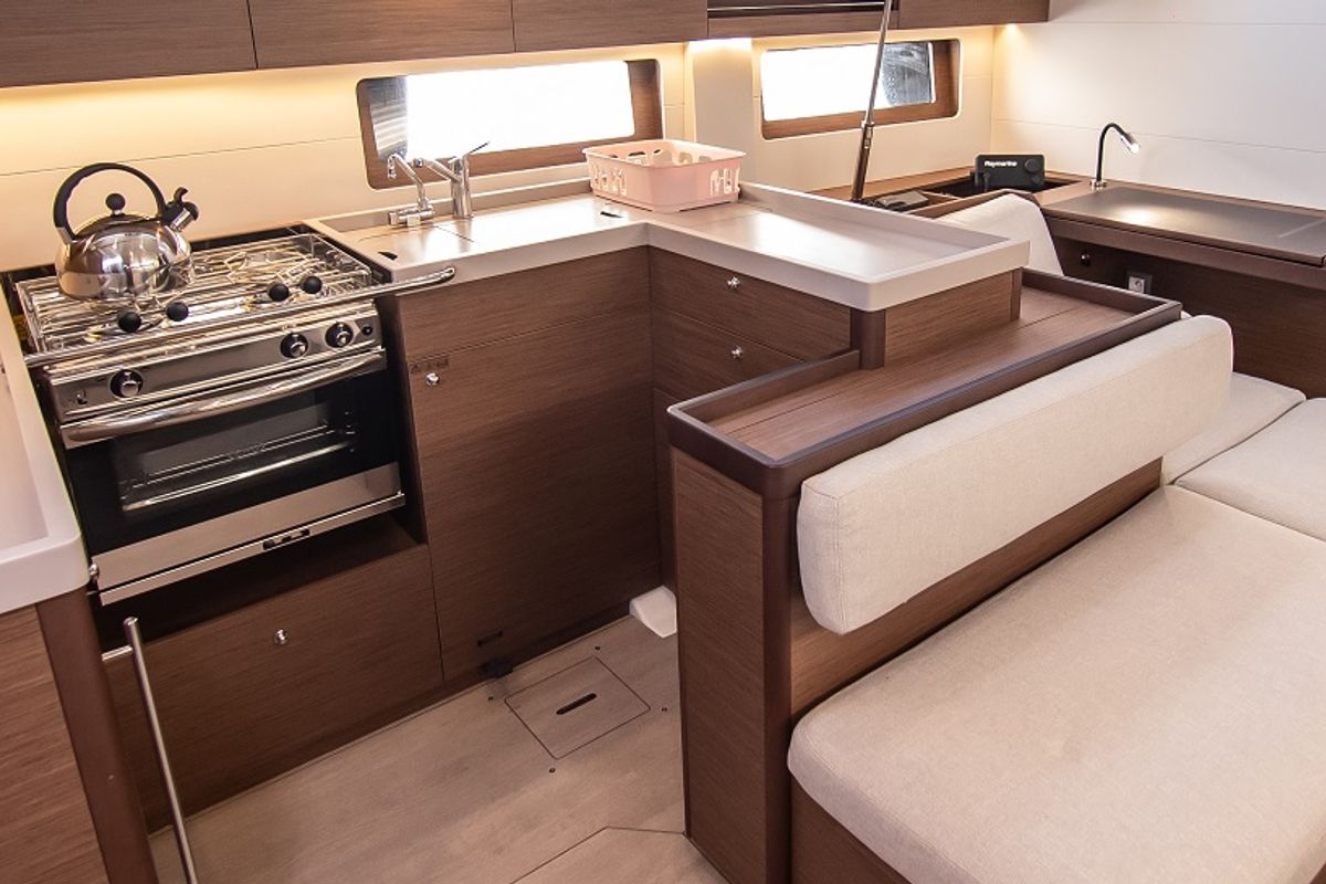 Galley of Theodora, a Beneteau Oceanis 51.1 sailboat at Municipal Unit of Lefkada, Greece