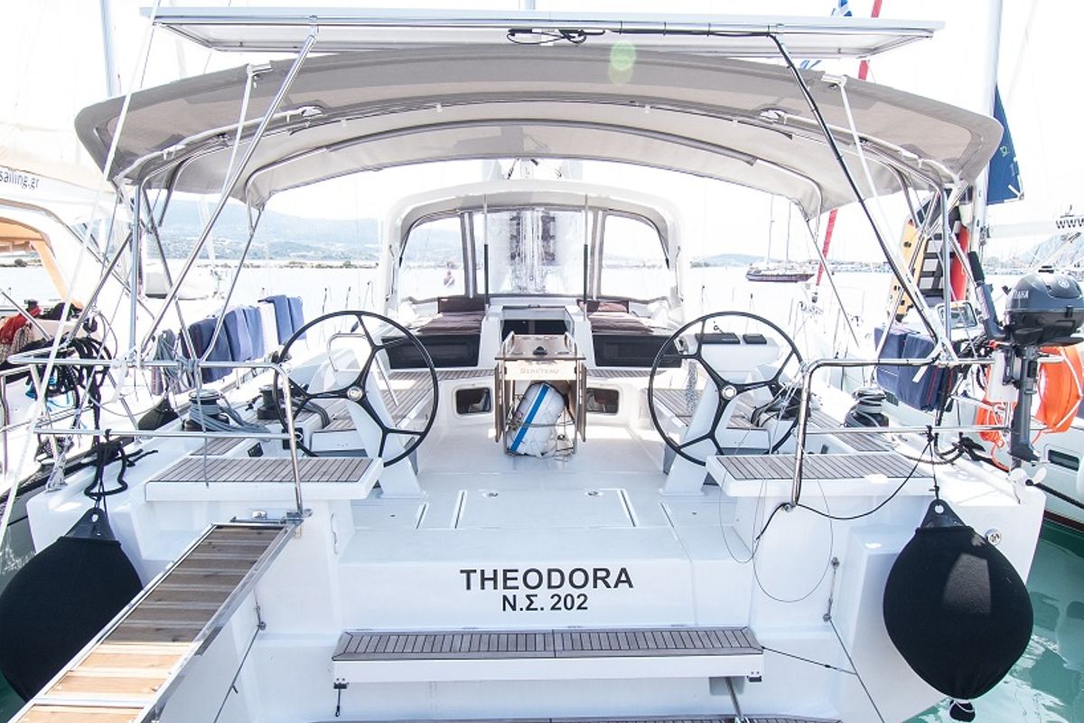 Cockpit of Theodora, a Beneteau Oceanis 51.1 sailboat at Municipal Unit of Lefkada, Greece