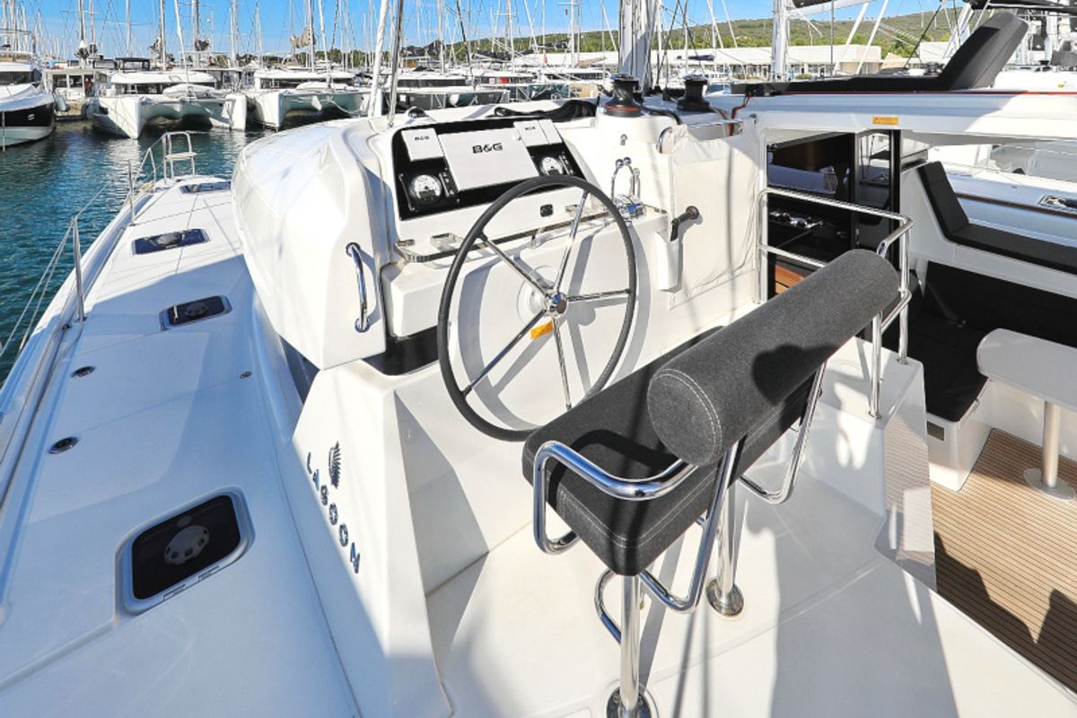 Cockpit of Sea Ya, a Lagoon 42 catamaran at Općina Sukošan, Croatia