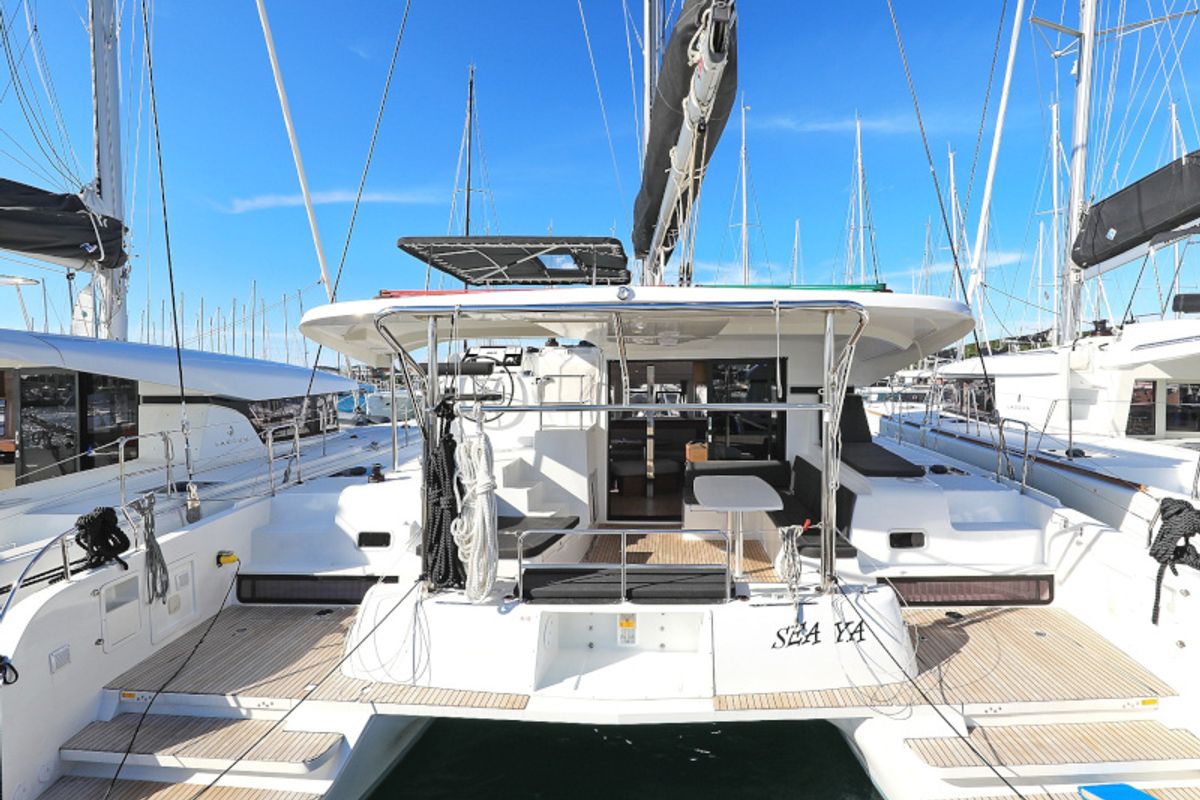 Exterior view of Sea Ya, a Lagoon 42 catamaran at Općina Sukošan, Croatia