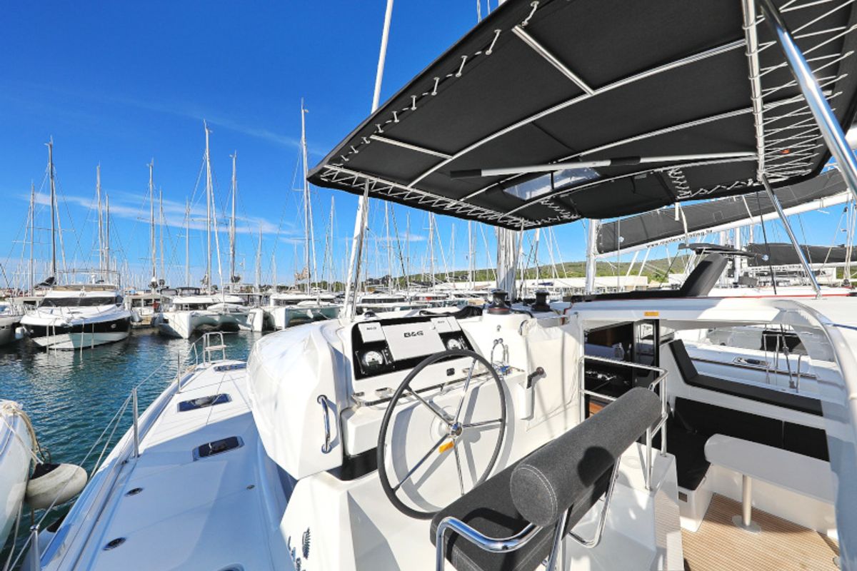 Cockpit of Sea Ya, a Lagoon 42 catamaran at Općina Sukošan, Croatia