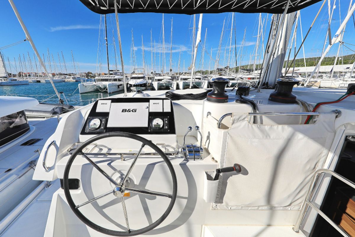 Cockpit of Sea Ya, a Lagoon 42 catamaran at Općina Sukošan, Croatia