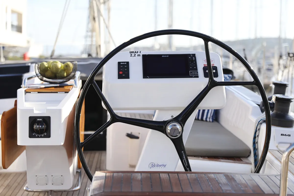 Cockpit of Magic Moments, a Hanse Yachts Hanse 458 sailboat at Seget Donji, Croatia