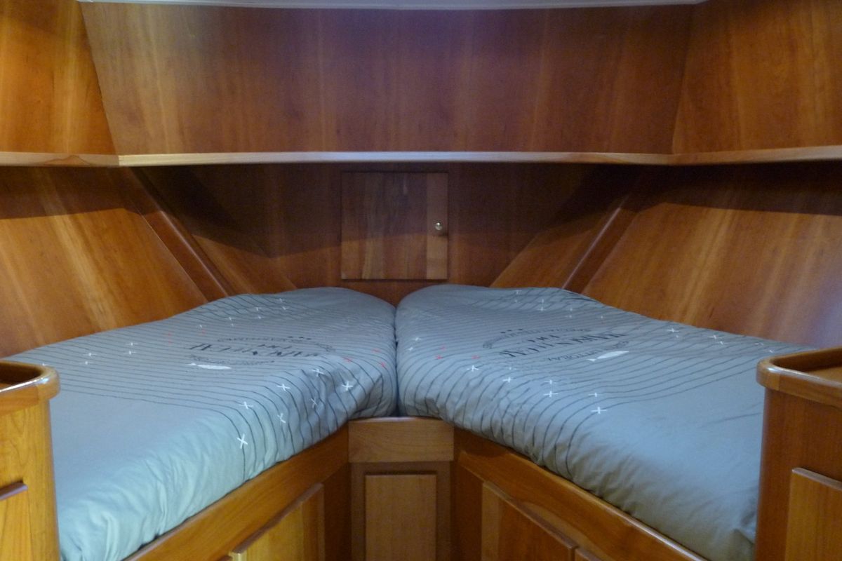 Cabin on Mimarli, a Gulet Funcraft 1200 motorboat at Akkrum, Netherlands