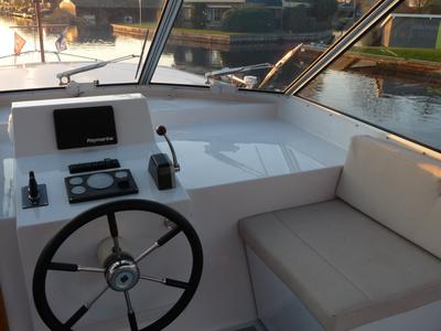 Cockpit of Mimarli, a Gulet Funcraft 1200 motorboat at Akkrum, Netherlands