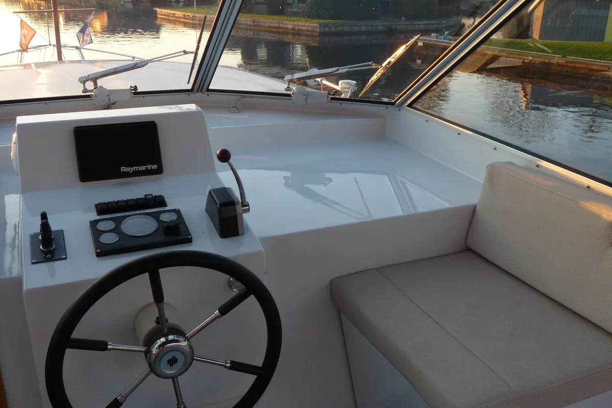 Cockpit of Mimarli, a Gulet Funcraft 1200 motorboat at Akkrum, Netherlands