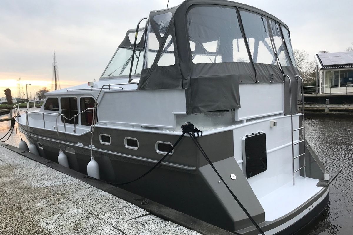 Exterior view of Mimarli, a Gulet Funcraft 1200 motorboat at Akkrum, Netherlands