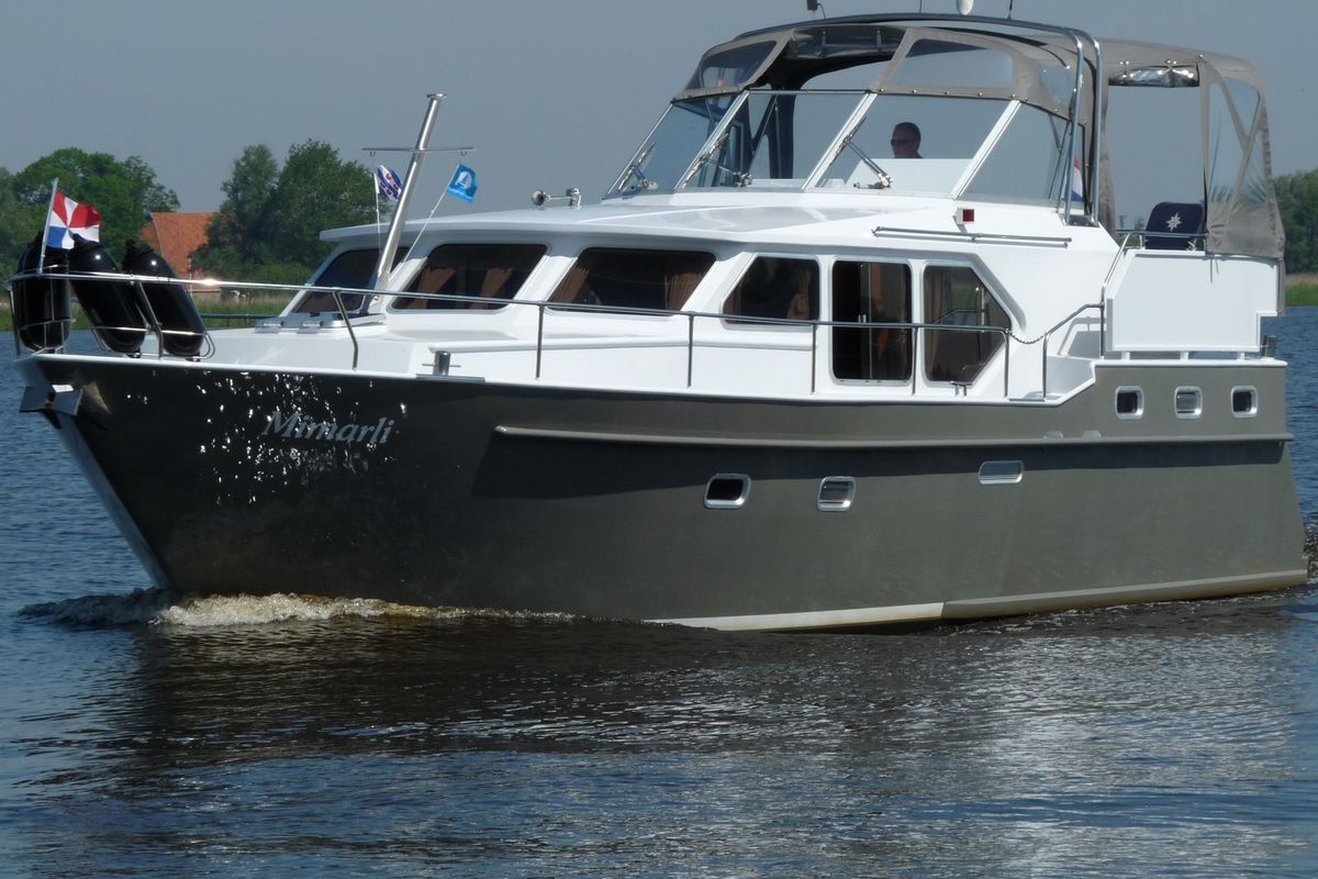 Exterior view of Mimarli, a Gulet Funcraft 1200 motorboat at Akkrum, Netherlands