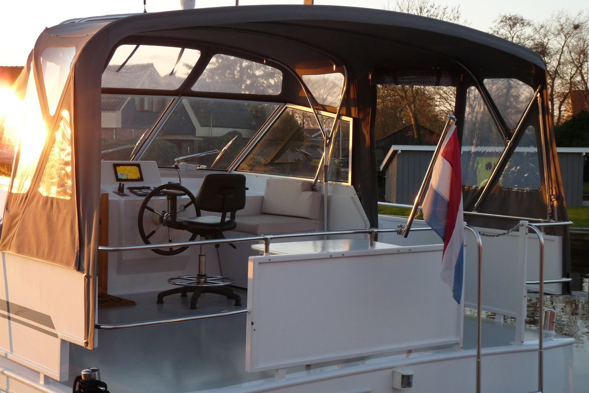 Cockpit of Mimarli, a Gulet Funcraft 1200 motorboat at Akkrum, Netherlands