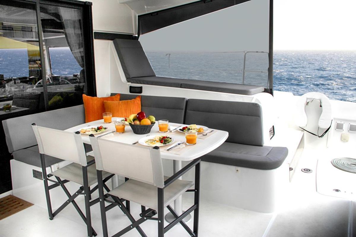 Deck of Blue Steel, a Lagoon 42 catamaran at Athens, Greece