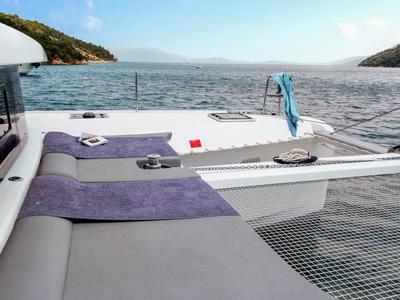 Deck of Blue Steel, a Lagoon 42 catamaran at Athens, Greece
