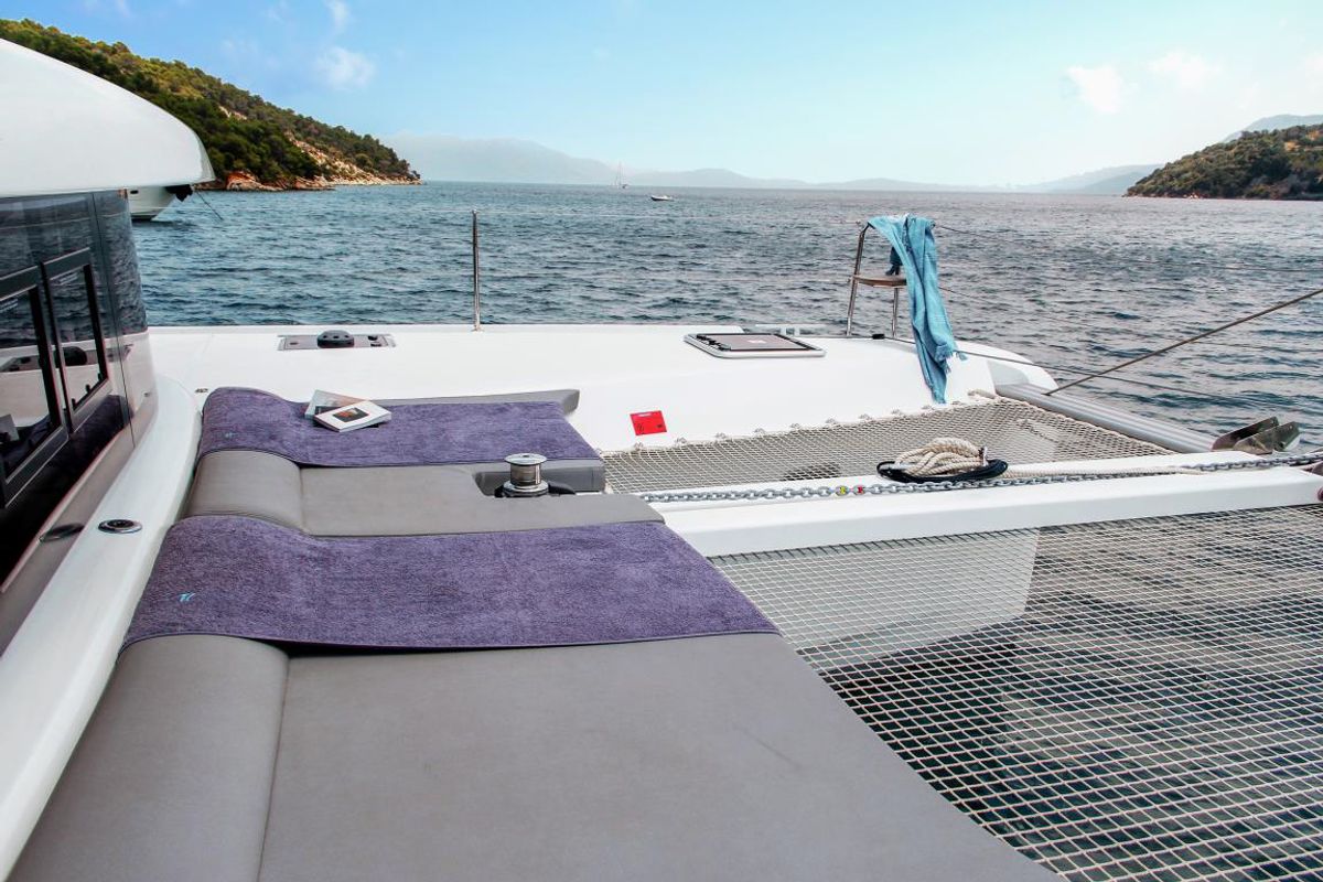 Deck of Blue Steel, a Lagoon 42 catamaran at Athens, Greece