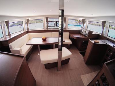Salon of Blue Steel, a Lagoon 42 catamaran at Athens, Greece