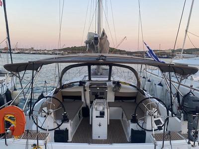 Cockpit of Wanderlust, a Jeanneau Sun Odyssey 490 sailboat at Athens, Greece