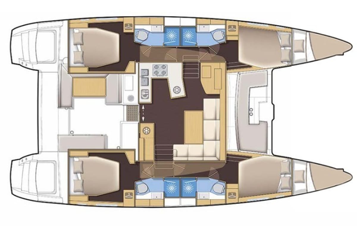 Floor plan of FO'S, a Lagoon 450 Fly catamaran at Tourlos, Greece