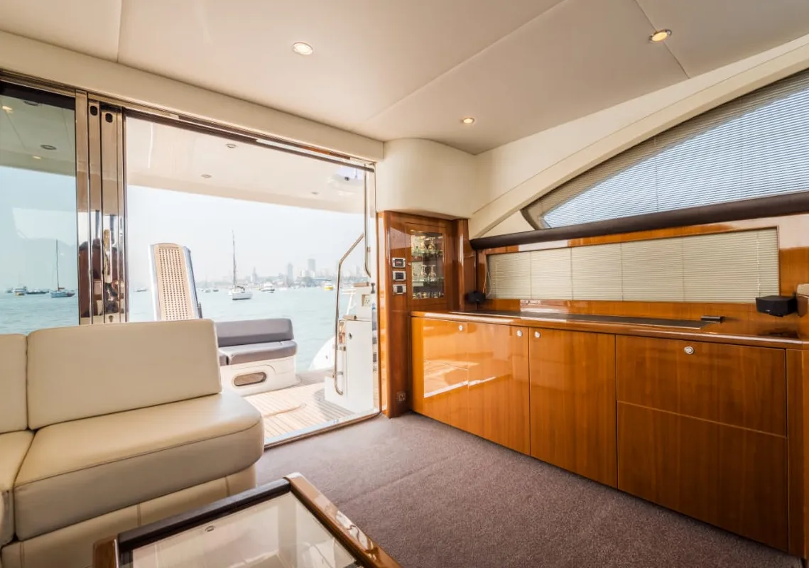 Salon of Nefertiti, a Princess Yachts Princess 54 motorboat at Panaji, India