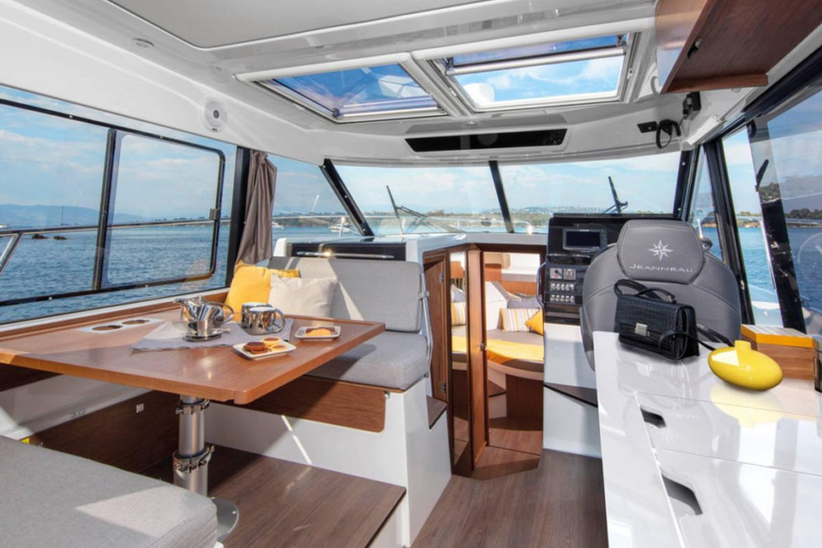 Salon of Dusar, a Jeanneau Merry Fisher 1095 motorboat at Cannigione, Italy