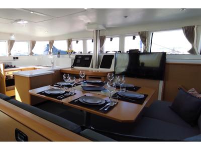 Salon of The Big Deal, a Lagoon 500 catamaran at Athens, Greece