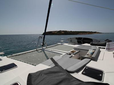 Deck of The Big Deal, a Lagoon 500 catamaran at Athens, Greece