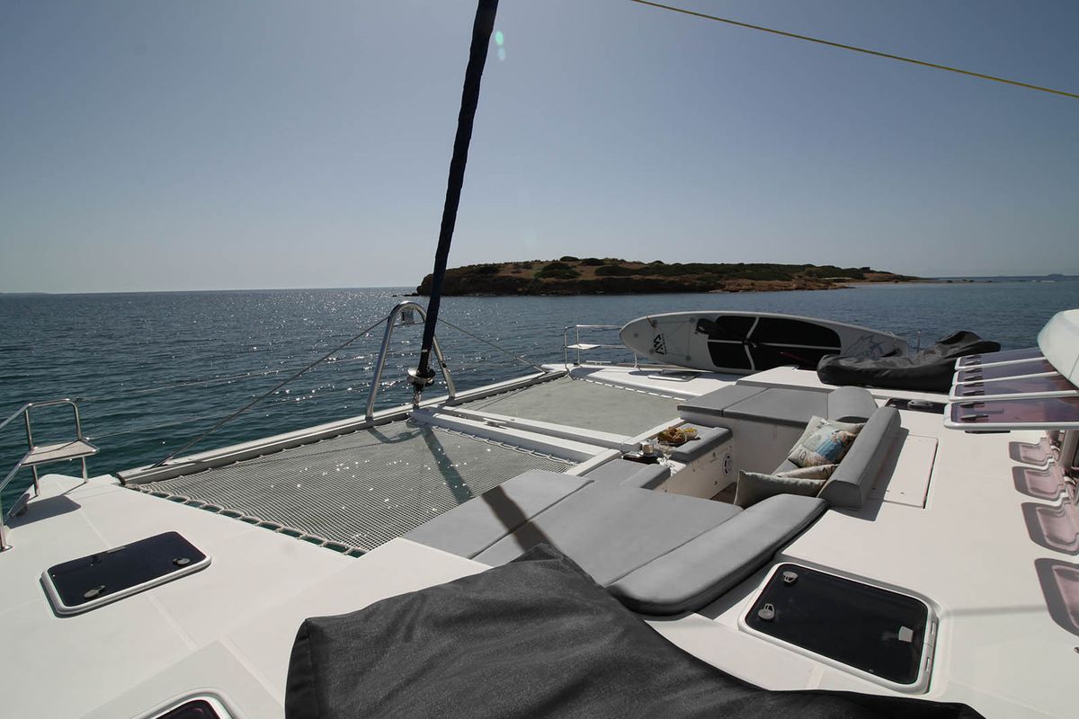 Deck of The Big Deal, a Lagoon 500 catamaran at Athens, Greece