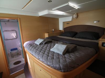 Cabin on The Big Deal, a Lagoon 500 catamaran at Athens, Greece
