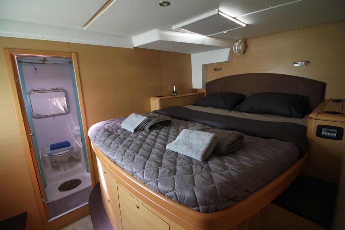 Cabin on The Big Deal, a Lagoon 500 catamaran at Athens, Greece
