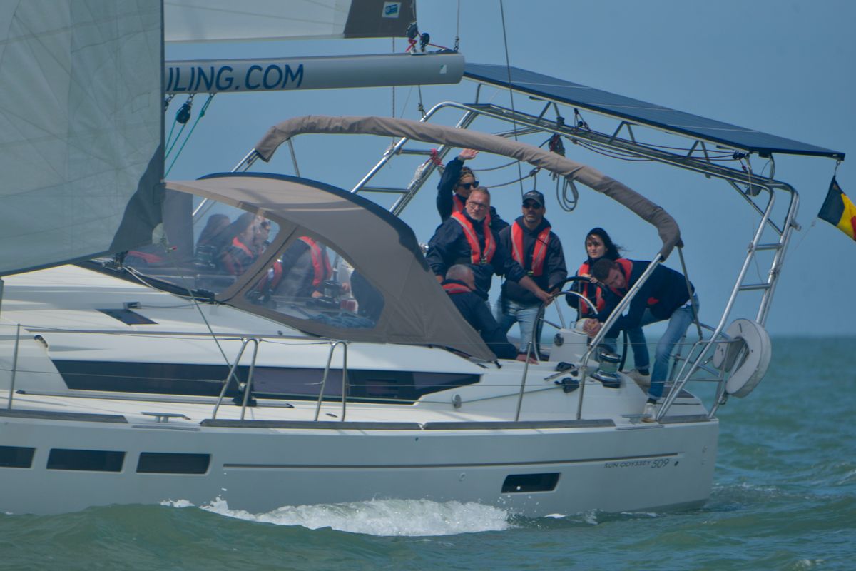 Cockpit of Five O, a Jeanneau Sun Odyssey 509 sailboat at Nieuwpoort, Belgium