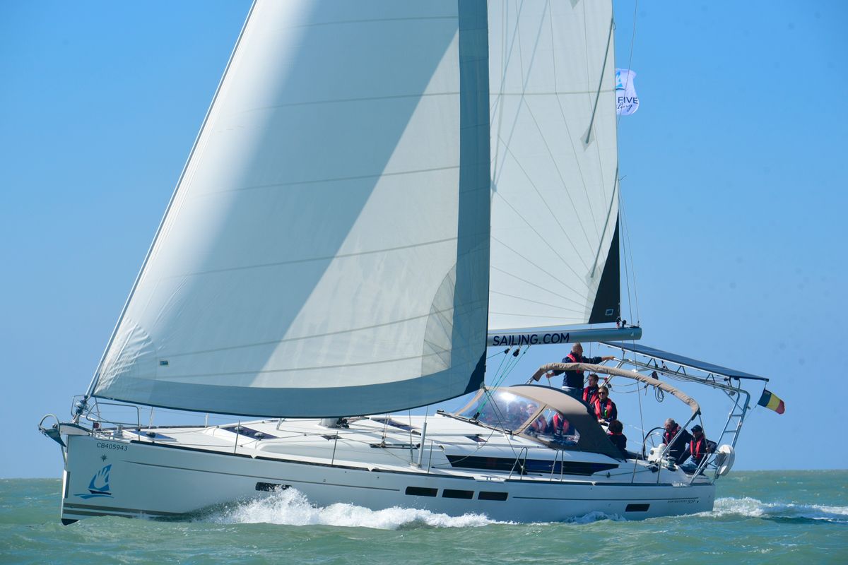 Exterior view of Five O, a Jeanneau Sun Odyssey 509 sailboat at Nieuwpoort, Belgium