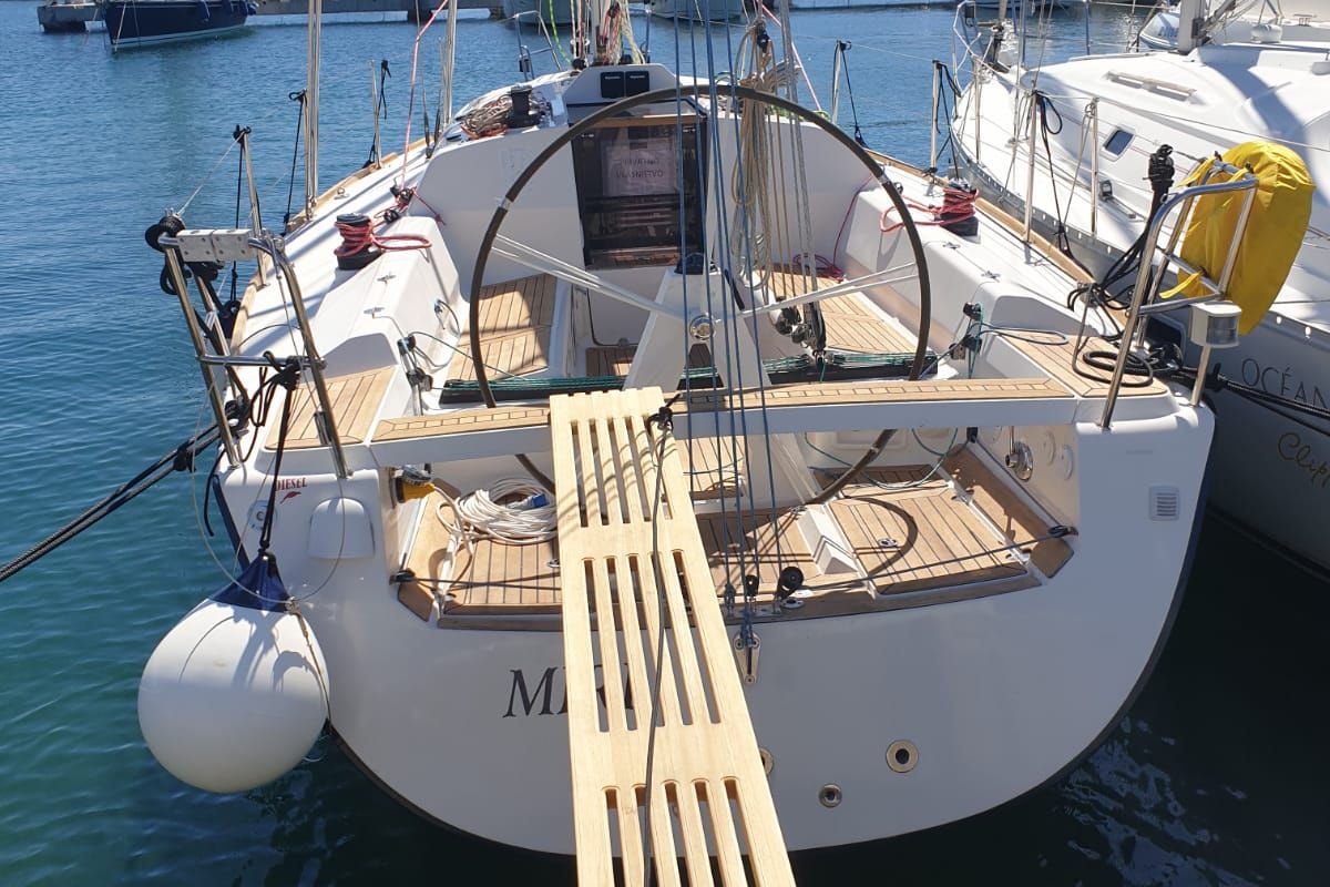 Deck of Miri, a Elan 340 sailboat at Općina Sveti Filip i Jakov, Croatia