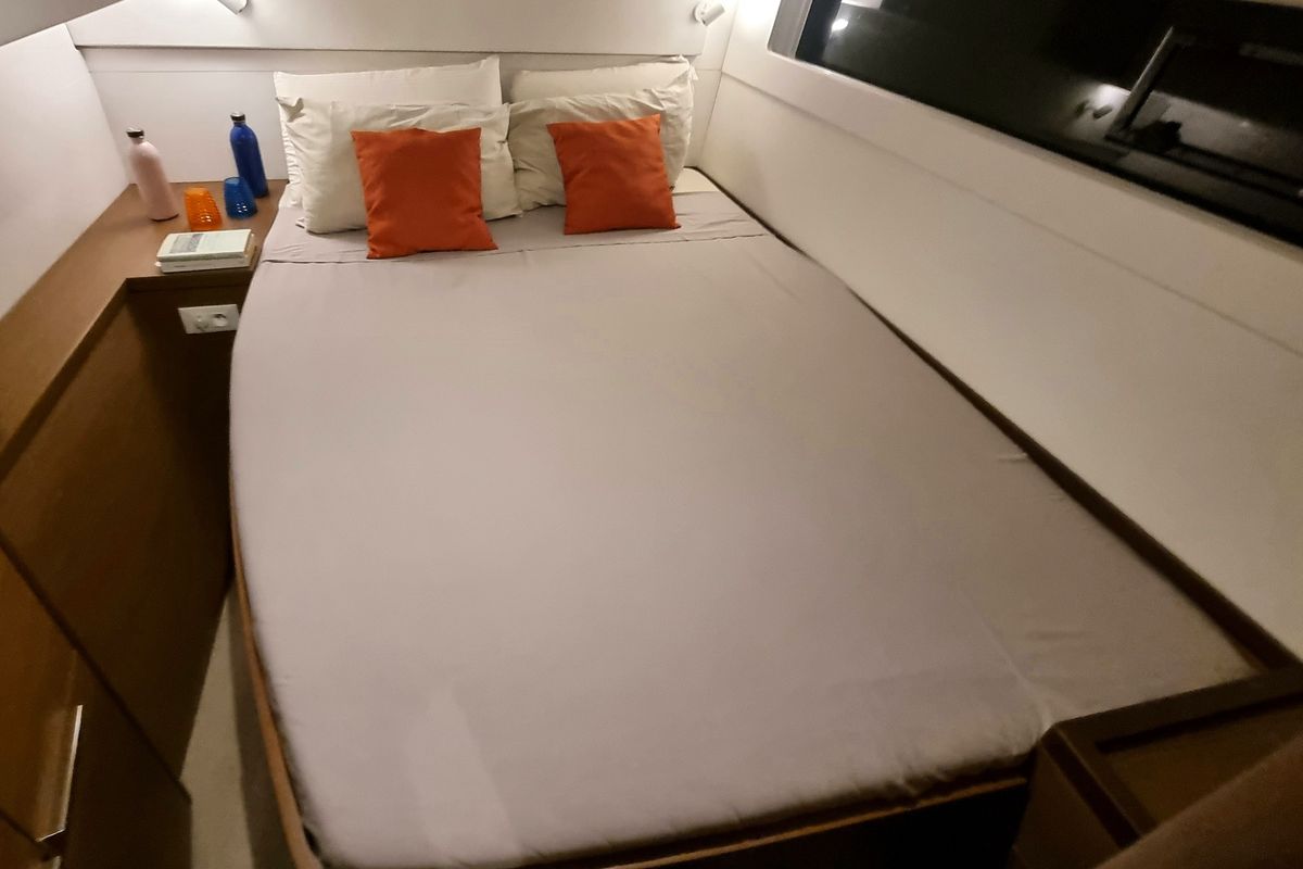 Cabin on Geo, a Lagoon 40 catamaran at Puntone di Scarlino, Italy