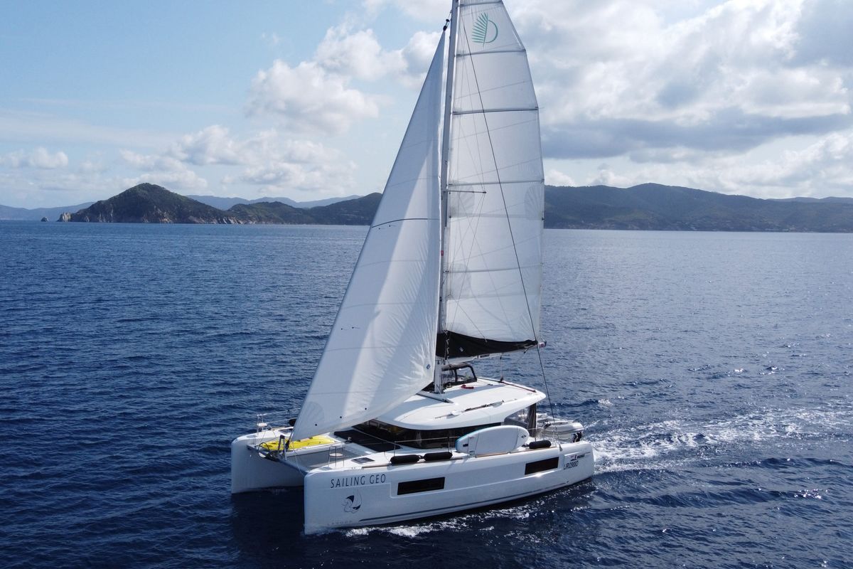 Exterior view of Geo, a Lagoon 40 catamaran at Puntone di Scarlino, Italy