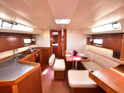 Salon of Melinda, a Beneteau Oceanis 45 sailboat at Municipal Unit of Lefkada, Greece