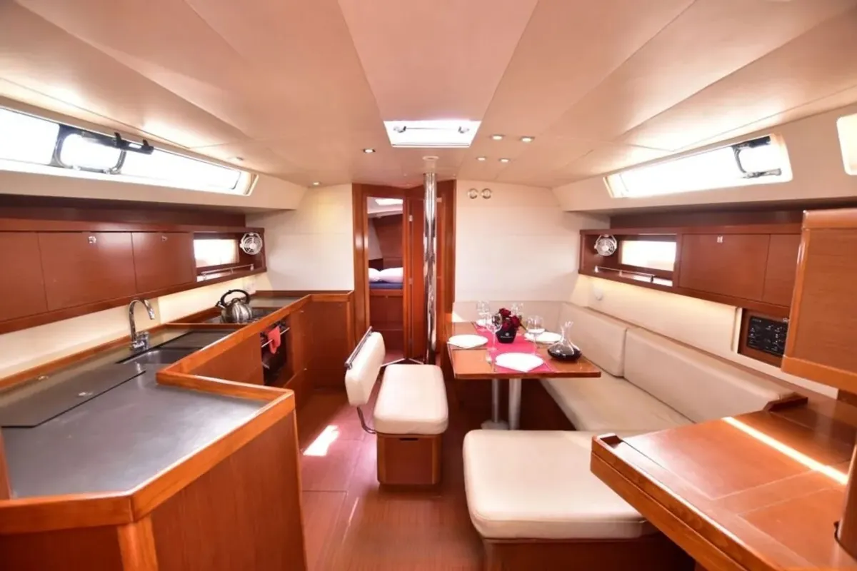 Salon of Melinda, a Beneteau Oceanis 45 sailboat at Municipal Unit of Lefkada, Greece