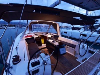 Cockpit of Melinda, a Beneteau Oceanis 45 sailboat at Municipal Unit of Lefkada, Greece